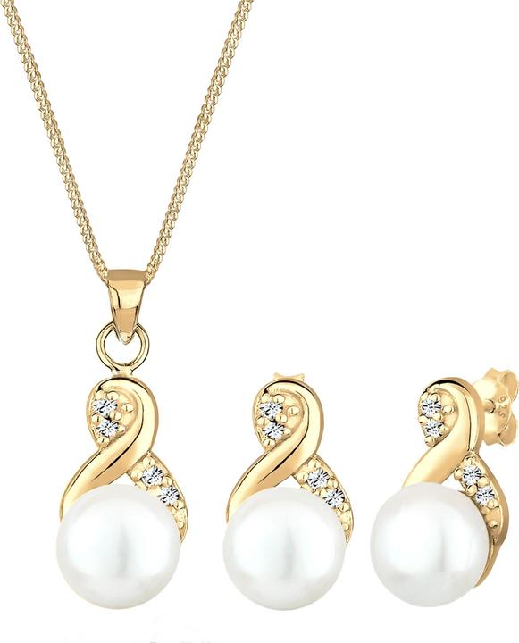 Elli Infinity, Pearl, Pearl Necklace, Pearl Earrings (Glass crystal, 925 Sterling silver, Freshwater cultured pearls)