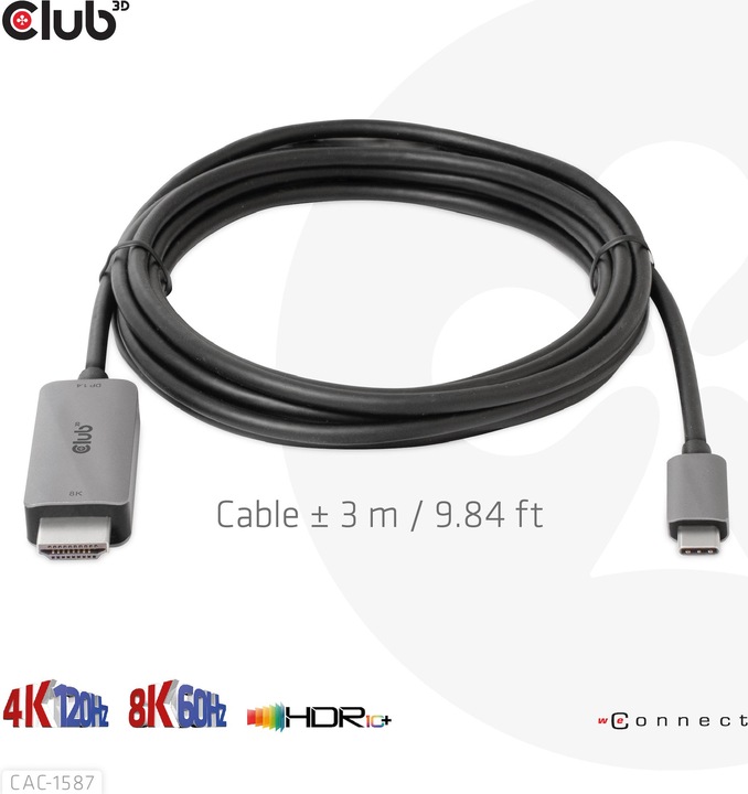 Produktbild Club 3D HDMI (Typ A) — USB C (3 m, HDMI, USB Typ C)