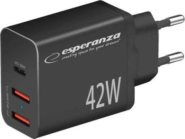 Actual product image Esperanza EZC106K Mains charger 42W Black (42 W, 3 ports)