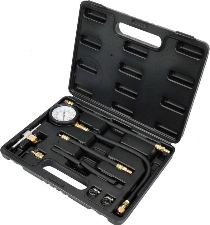 Yato Profi Benzin Druckprüfer Set 9 TLG, mit Manometer 0-100 psi / 0-7 Bar, Flexible Ablaufschläuche