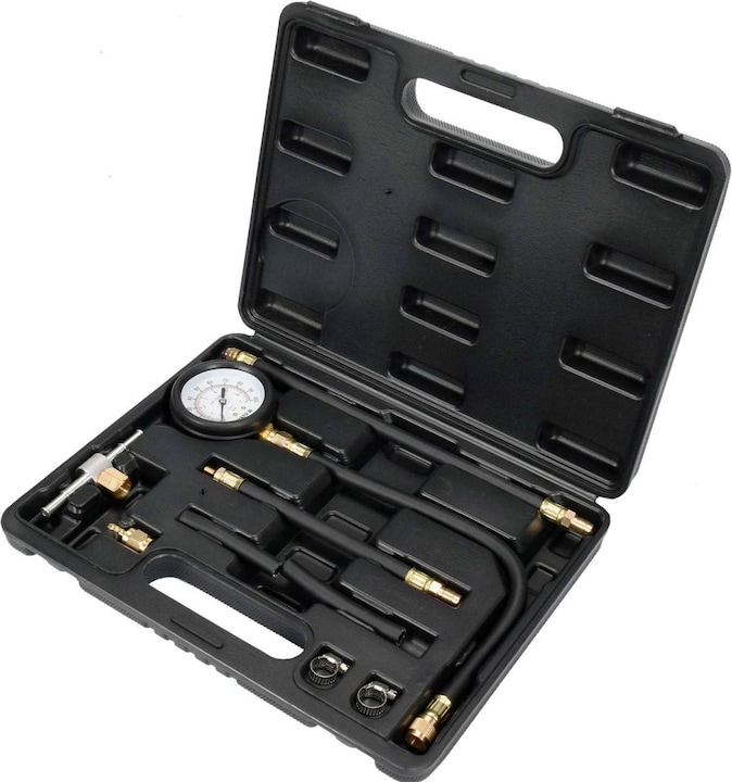 Produktbild Yato Profi Benzin Druckprüfer Set 9 TLG, mit Manometer 0-100 psi / 0-7 Bar, Flexible Ablaufschläuche