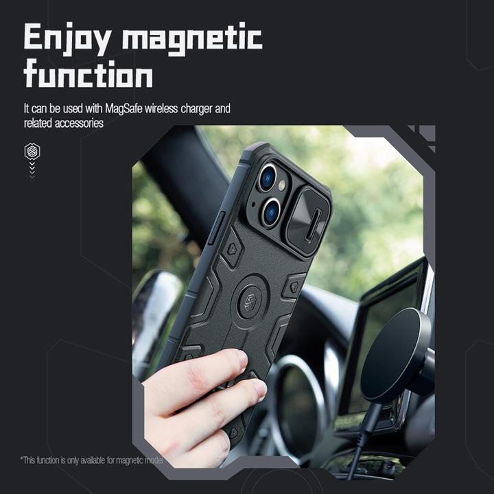 Actual product image Nillkin CamShield Armor Pro Magnetic Case for iPhone 14 Plus MagSafe Armored Cover Stand Ring Black (Apple iPhone 14 Plus)
