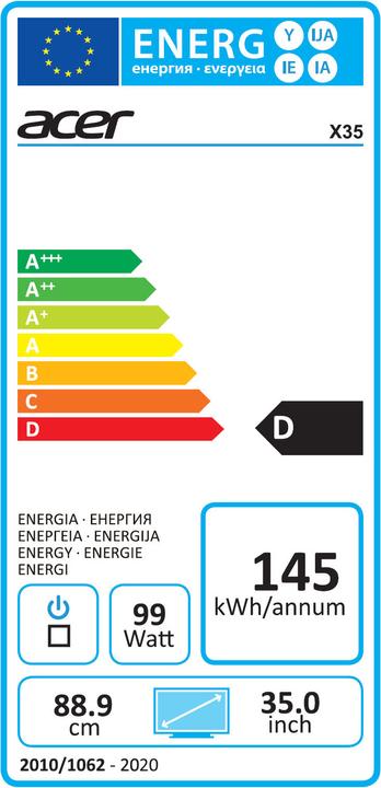 Energie-Label Acer Predator X35 (3440 x 1440 Pixel, 35")