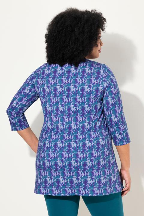 Produktbild Ulla Popken Longshirt, Batikmuster, A-Linie, V-Ausschnitt, 3/4-Arm (56)