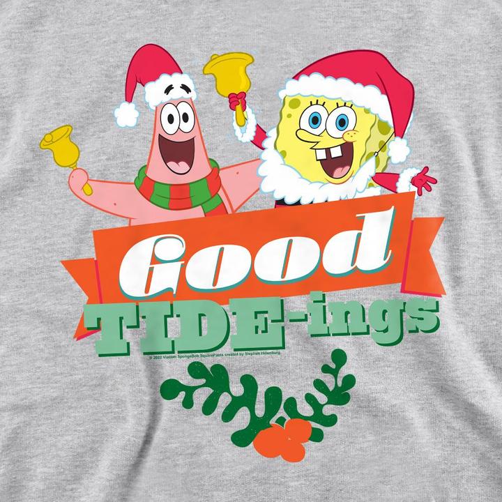 Actual product image Spongebob Squarepants Unisex Adult Good Tide-ings Patrick Star Santa Claus Christmas Sweatshirt (L)
