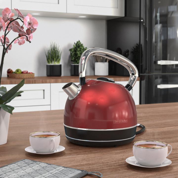 Actual product image Arendo Kettle 1.7 l, 2200 W, stainless steel, retro style, vintage, overheat & dry boil protection, red (1.70 l)
