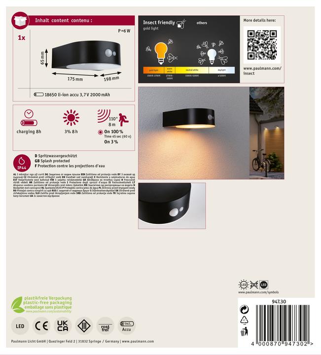 Image du produit Paulmann Applique murale solaire Eileen (450 lm, IP44)