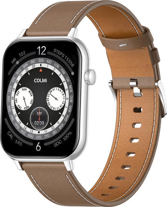 Produktbild Colmi C28 Smartwatch – Silver + Brown Leather Strap