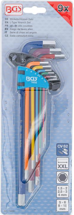 Image du produit BGS Jeu de clés allen | multicolore | extra longues | six pans femelle 1,5 - 10 mm | 9 pièces