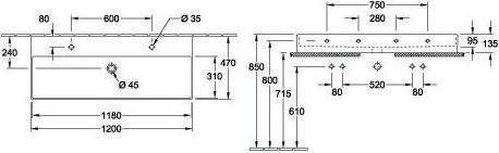 Image du produit Villeroy & Boch V&B lavabo MEMENTO 2.0 1200x470mm m ÜL f 2x 1-L robinetterie we (470 mm, 1200 mm)