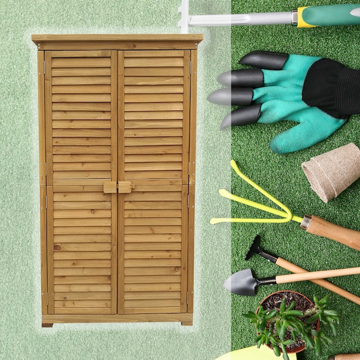 Produktbild Wiltec Gartenhaus Lamellentür Fichtenholz Bitumendach 870x465x1600mm Gerätehaus Schuppen