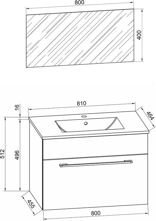 Image du produit VCM Meuble vasque 3 vasques Badinos 1 tiroir Miroir