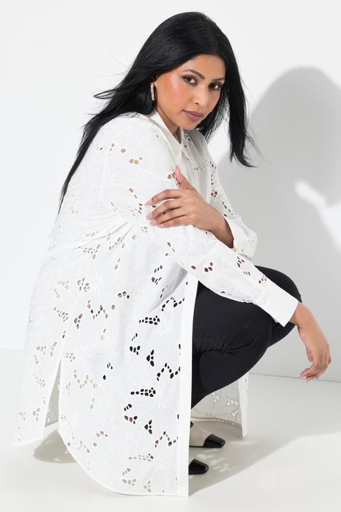Immagine prodotto Ulla Popken Blusa lunga in pizzo traforato con collo da camicia e maniche lunghe (58)