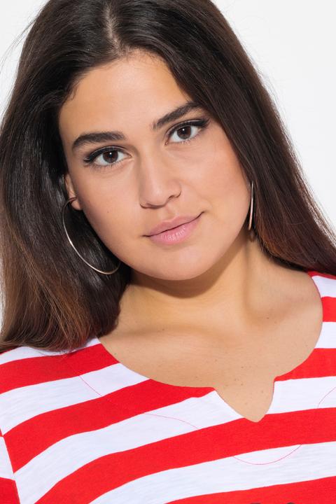 Immagine prodotto Ulla Popken Maglia classica a righe con peperoncino, scollo a V e maniche a 3/4 (46, 48)