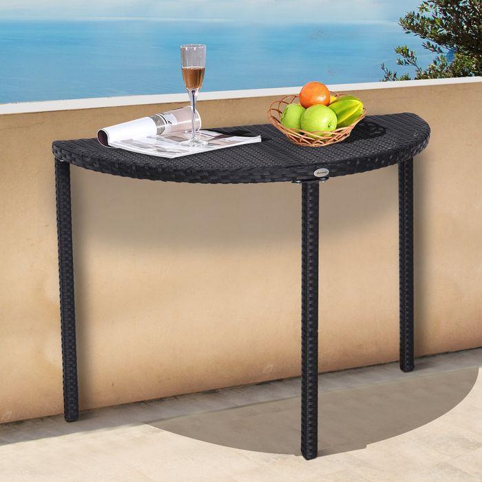 Actual product image Swisshandel24 Balcony table Semicircular garden side table made of polyrattan and metal, black, 100x50x74cm