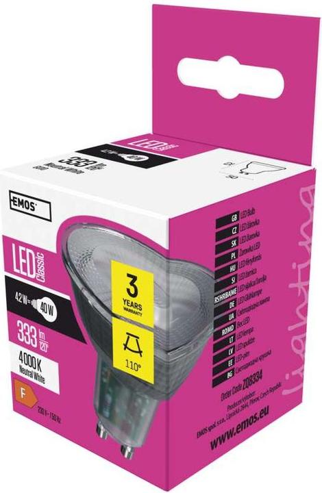 Produktbild Emos LED-Zarówka-Beleuchtung GU10, 230 V, 4,2 W, 333 lm, 4000 K, 30000 Std., Classic MR16 52 x 50 x 50 mm (GU10, 333 lm, 1x)