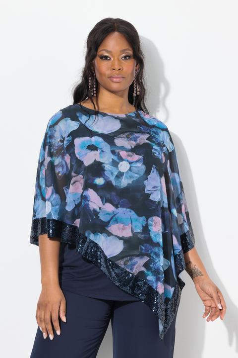 Produktbild Ulla Popken Bluse, Chiffon-Überwurf, U-Boot-Ausschnitt, 3/4-Arm (50, 52)