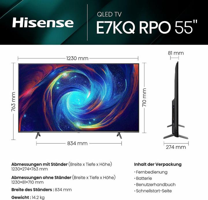Image du produit Hisense 55E7KQ PRO (55", QLED, 4K, 2023)