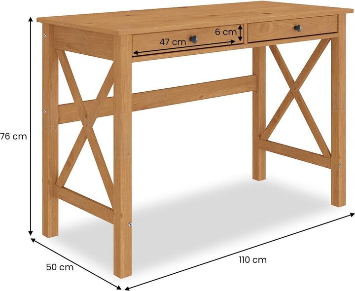 Actual product image IDIMEX Schreibtisch ADRIAN mit 2 Schubladen aus Massivholz – Eichefarben (110 x 50 x 76 cm)