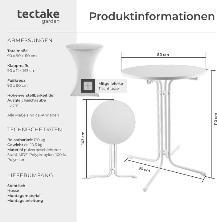 Produktbild tectake Stehtisch Eren klappbar mit Husse 90x110cm (80 x 80 x 110 cm)