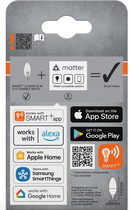 Produktbild Osram SMART+ MATTER CLASSIC shapes Tunable white 4.9W 827...865 TW E14 SINGLE PACK (E14, 470 lm, 4x)