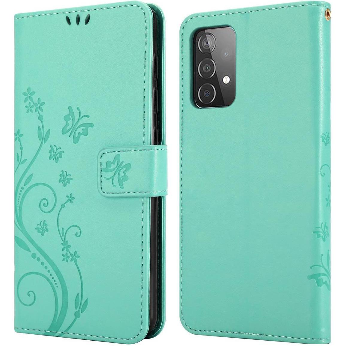 Thumbnail - Cadorabo Flower Book Hülle (Samsung Galaxy A52s 5G, Samsung Galaxy A52 5G, Samsung Galaxy A52), Smartphone Hülle, Türkis