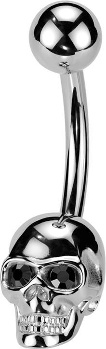 Produktbild Star Piercing Banane silber mit Kugel silber und Totenkopf Kristalle schwarz (ohne Messing, Chirurgenstahl 316L)