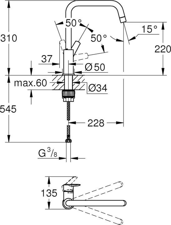 Productafbeelding Grohe Start QuickFix keukenmengkraan, hoge uitloop, U-vormig, draaibaar, supersteel