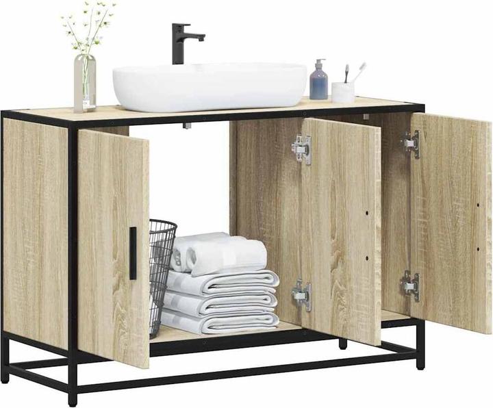 VidaXL Waschbeckenunterschrank Sonoma-Eiche 90x33x60 cm Holzwerkstoff (90 x 33 x 60 cm)