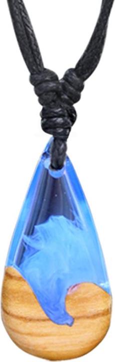 Image du produit Star Piercing Collier noir pendentif goutte vague époxy bleu en bois d'olivier (Organique, sans laiton)