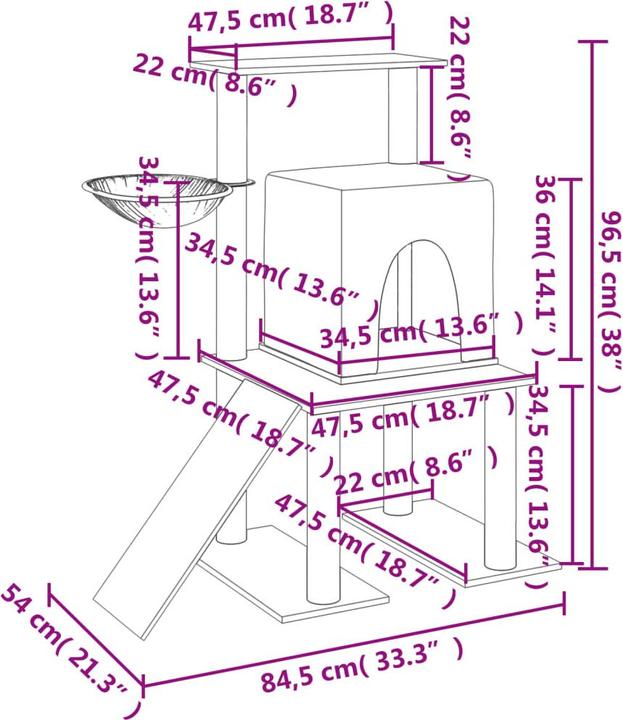 Produktbild vidaXL Kratzbaum (96.50 cm, Hellgrau)
