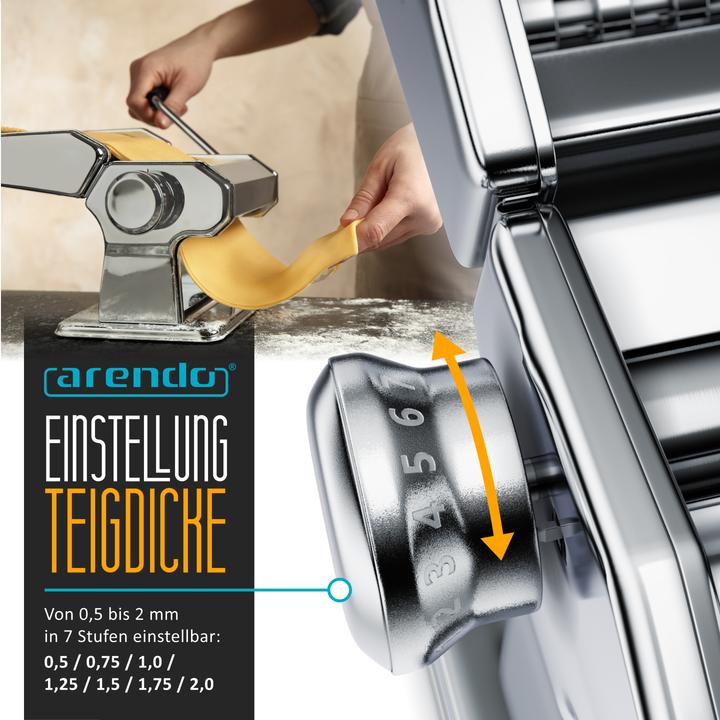 Image du produit Arendo Nudelmaschine, Manueller Pasta Maker, Edelstahl, Nudelpresse, 7 einstellbare Stärken, Duplexvorsatz