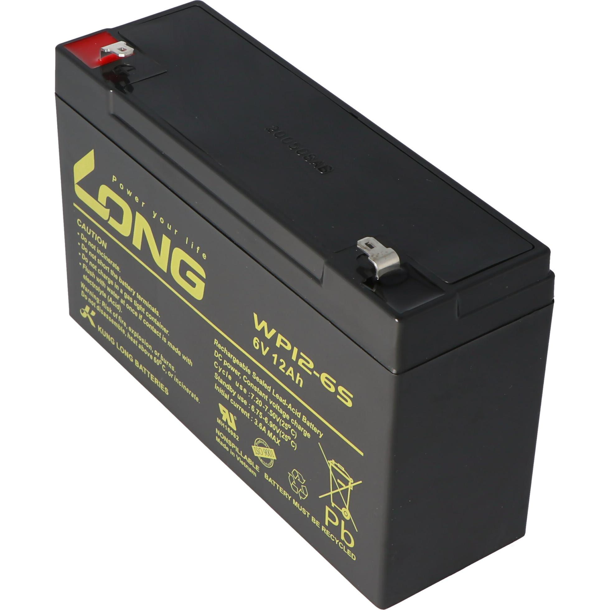 Kung Long, Fahrzeugbatterie, WP12-6S Blei Akku 6 Volt 12Ah mit Faston Kontakt 4,8mm (6 V, 12 Ah)