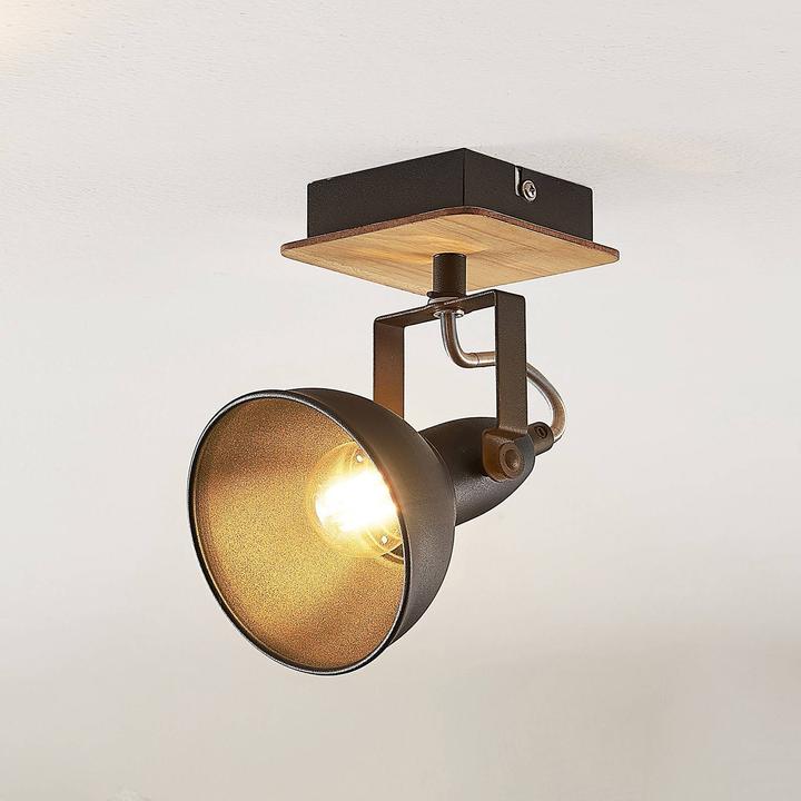 Actual product image Lindby Aylis Spot, black, wood, single flame (E14)