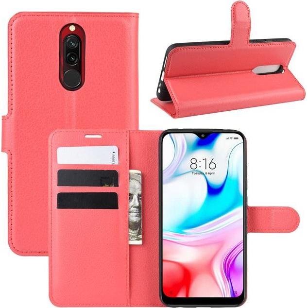 Thumbnail - MU Classic Litchi Leder Bookcover Series (Xiaomi Redmi 8), Smartphone Hülle, Rot