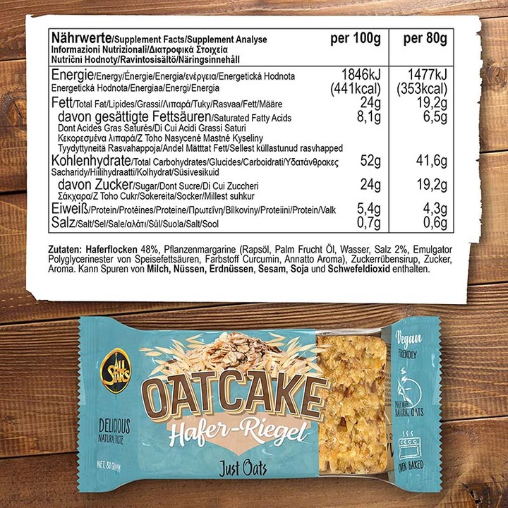 Nährwerte und Zutaten All Stars OATCAKE HAFER-RIEGEL (12 X 80G) Just Oats (Just Oats, 12 Stk.)