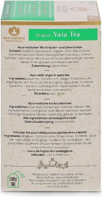 Nährwerte und Zutaten Maharishi Ayurveda Vata Gewürztee Tees (22.50 g)