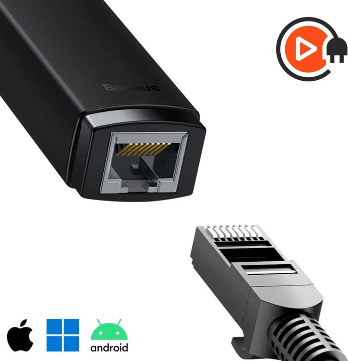 Immagine prodotto Baseus Adattatore di rete da USB-C a RJ45 serie Lite (nero) (USB-C, RJ45 (1x))