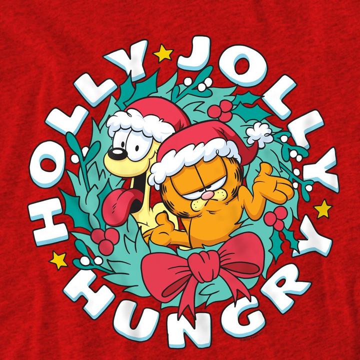 Actual product image Garfield Unisex Adult Holly Jolly Hungry Odie Christmas T-Shirt (M)
