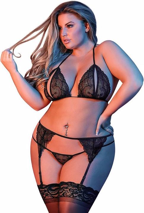 Magic Silk Peek-a-Boo Bra, Garter & G-Set (XL)