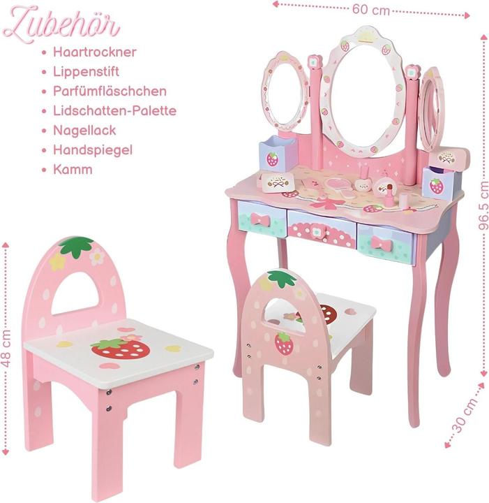 Image du produit Hermex Jeu de maquillage pour enfants Commode de maquillage Miroir de beauté Table de beauté (60 x 30 x 96,5 cm)
