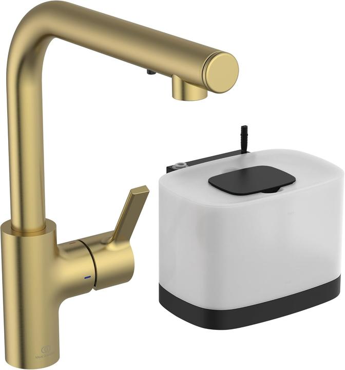 Actual product image Ideal Standard IDS Küchenarmatur GUSTO Ausl 232mm L-Auslauf m Seife bru gold