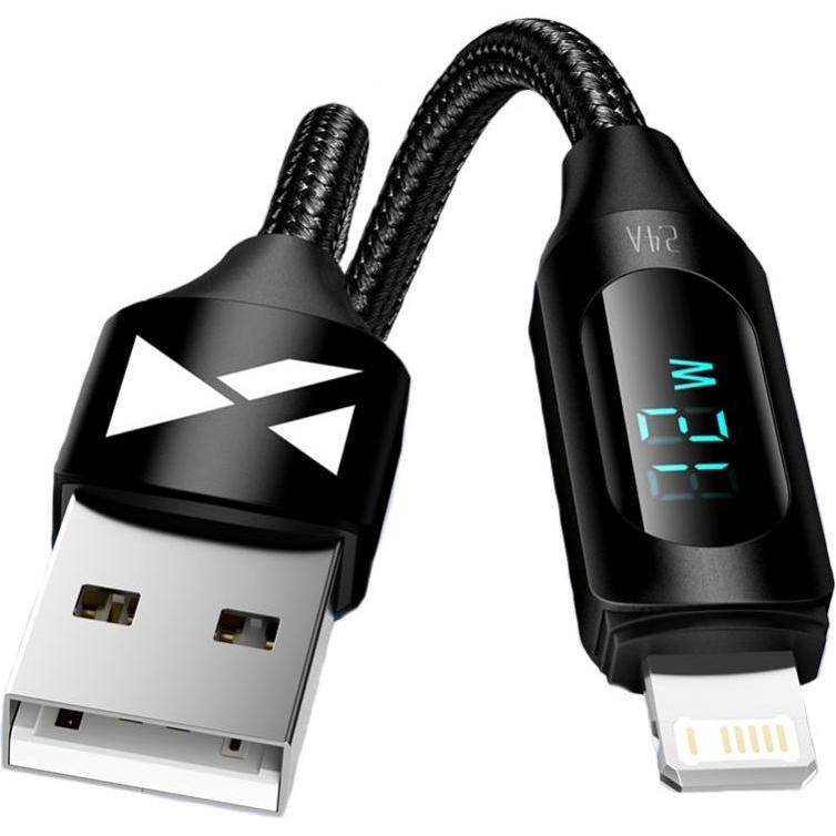 Wozinsky USB-A-Kabel – Lightning WUALC2 mit LED-Anzeige 2,4 A 2 m – Schwarz (2 m, USB 2.0), USB Kabel