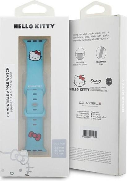 Productafbeelding Hello Kitty Pasek HKAWMSCHBLB Apple Watch 38/40/41mm niebieski/blauw bandje Siliconen Kitty Hoofd (38 mm, Silicone)