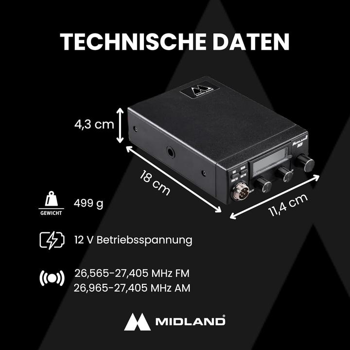 Actual product image Midland Compact CB Transceiver with Multi-Color Display and VOX for Hands-Free Communication