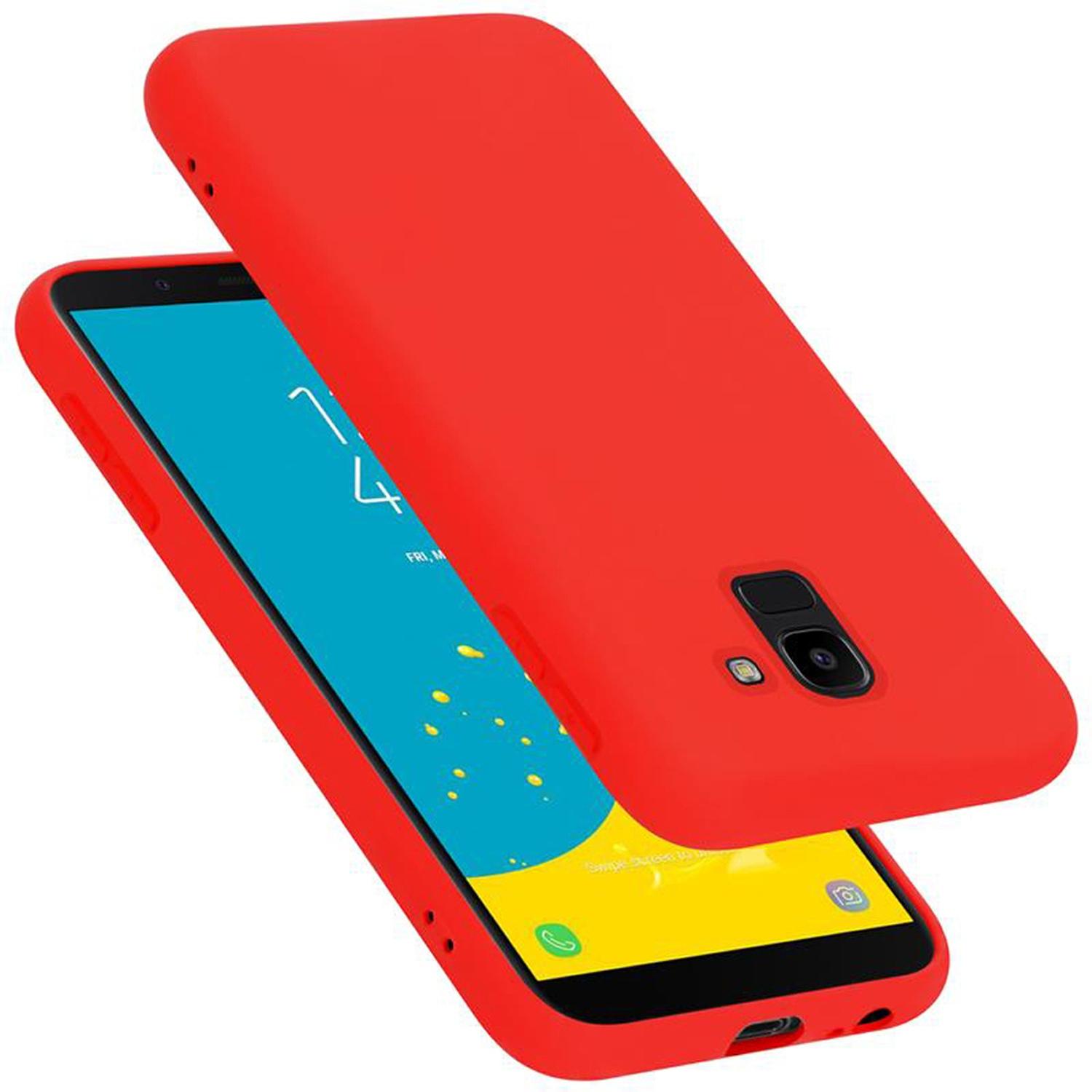Cadorabo TPU Liquid Silicone Case Cover (Samsung Galaxy J6 (2018)), Smartphone Hülle, Rot