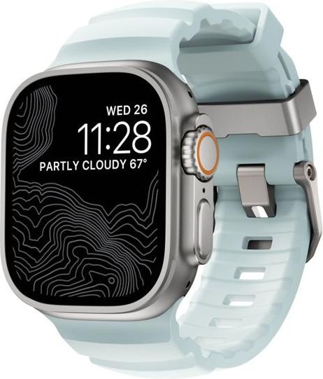 Actual product image Nomad Rocky Point Band 46/49mm Icy Blue Glow Connector Natural (Compression moulded fluororubber (FKM), Apple Watch Ultra 2, Apple Watch Ultra)