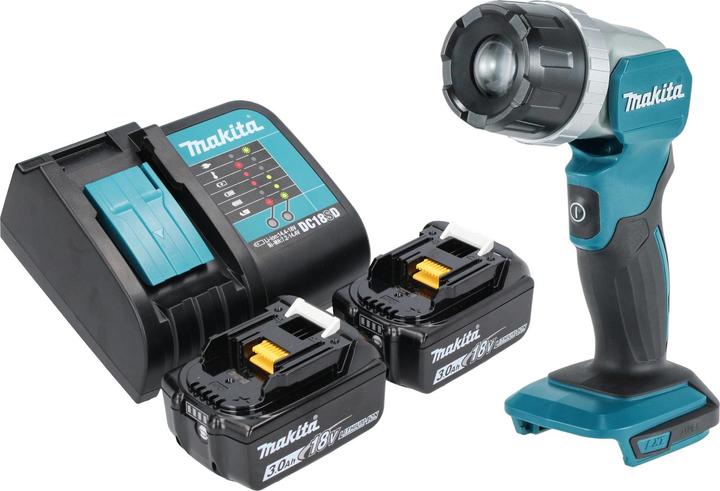 1x Makita DML 808 cordless hand lamp, 2x Makita BL 1830 B 18 V 3.0 Ah battery, 1x Makita DC 18 SD battery charger