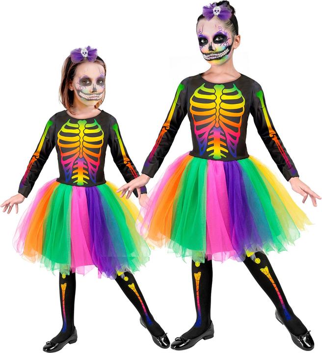 Image du produit Widmann Robe de ballerine squelette avec tutu, serre-tête avec noeud et tête de mort (134, 140)