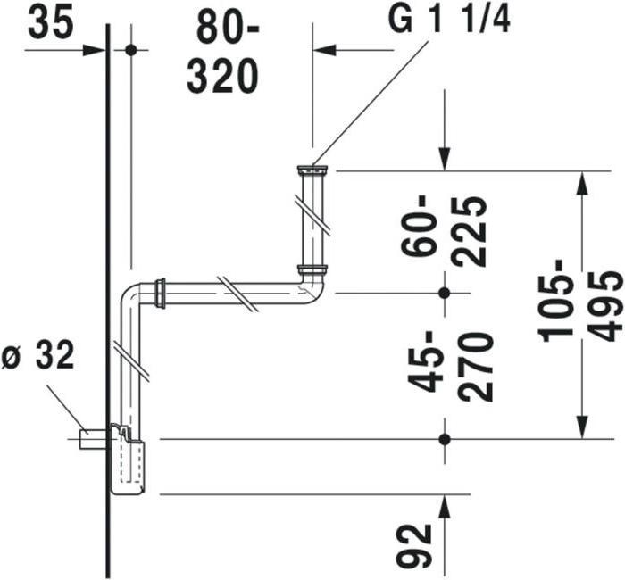 Actual product image Duravit Space-saving siphon 1 1/4" x 32 mm plastic wei 0050760000 (Tube siphon, 1 1/4")